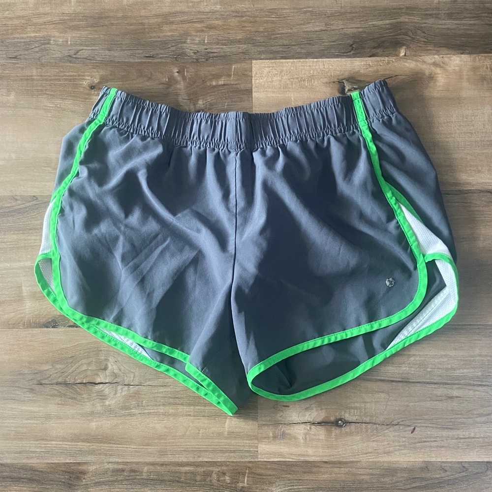 Xersion Charcoal Shorts with Neon Green Trim